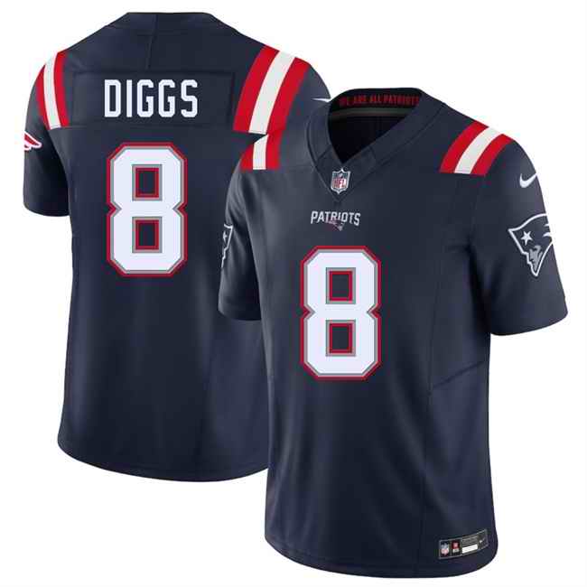 Men's New England Patriots #8 Stefon Diggs Navy 2025 F.U.S.E. Vapor Limited Stitched Football Jersey